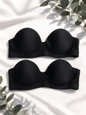 Pepper Convertible Strapless Bra Bundle (2) Black Underwire Push Up Padded 34A